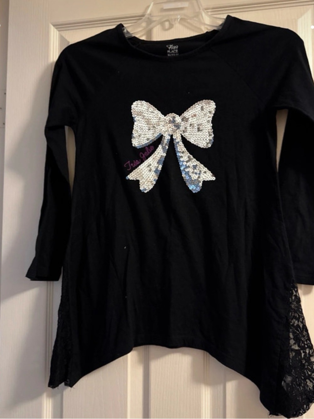 The Children's Place Black Long-Sleeve Top with Silver Sequin Bow Accent